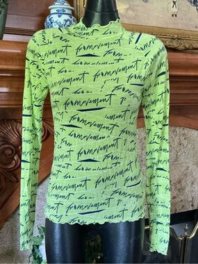 FP Movement by Free People Neon Lime Script-Print Long Sleeve Top L